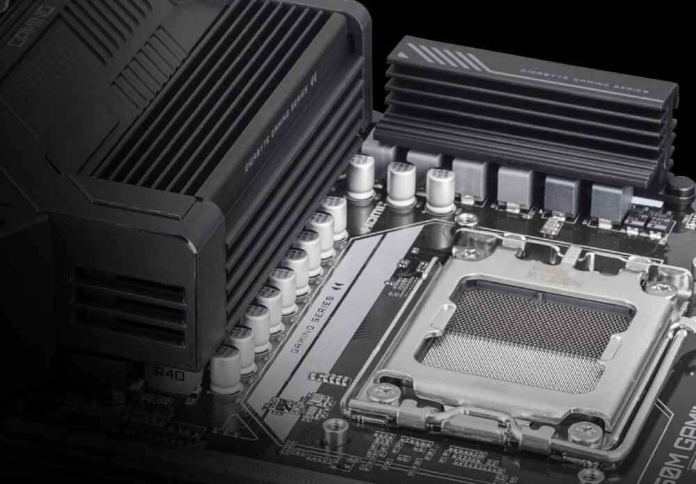 Płyta główna GIGABYTE B850M GAMING X WIFI6E chłodzenie radiatory osłony gniazd M.2 wentylatory termopady