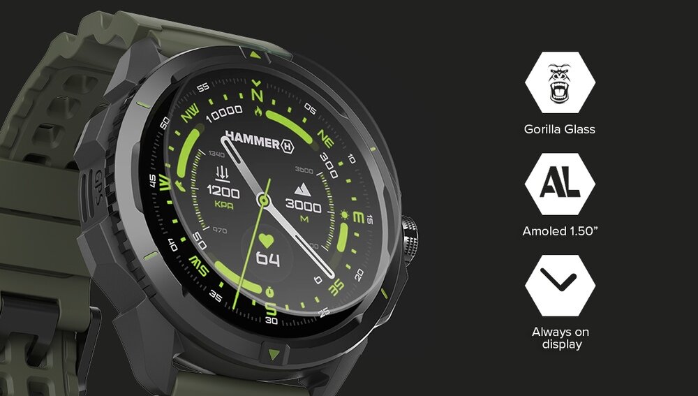SMARTWATCH HAMMER WATCH 2 MILITARY EDITION Ekran