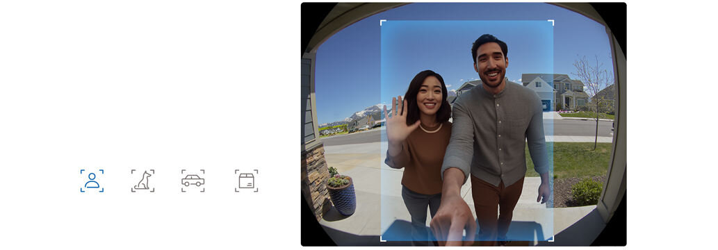 Wideodomofon TP-LINK Tapo D235 Bezprzewodowy Wi-Fi Czarny, powiadomienia, strefy, aktywność, reagowanie, na białym tle para przed kamerą wideodomofonu