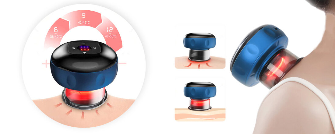 Masażer ręczny antycellulitowy HUMANAS BB01 Niebieski Bańka masująca Biały Zadbaj o swoje ciało wygląd design tło prezentacja wizualizacja