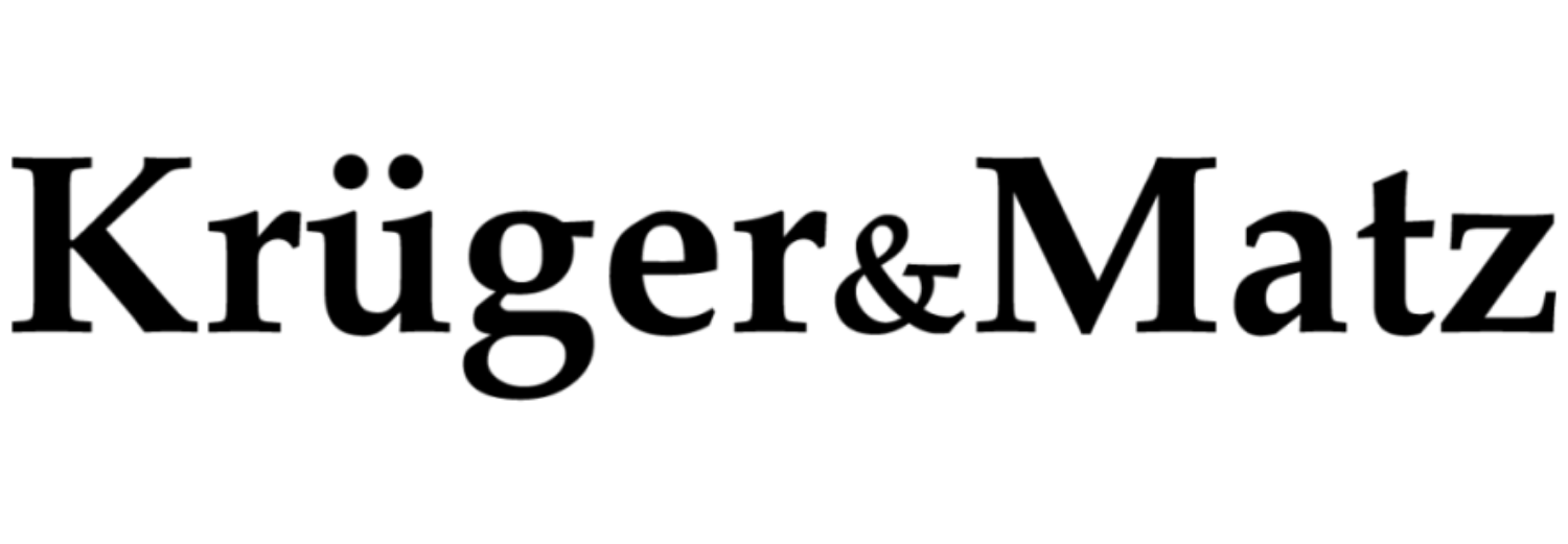 Logo z napisem \'Krüger&Matz\' w czarnym kolorze na białym tle.