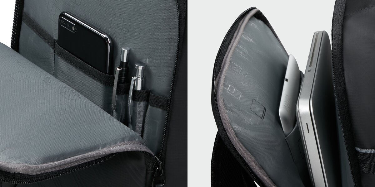 Plecak AMERICAN TOURISTER Take2Cabin Prime S Czarny, Przemyślana organizacja, Zbliżenie na wewnętrzne kieszenie plecaka