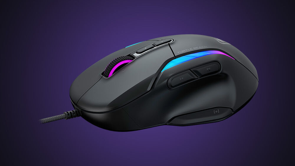 Mysz TURTLE BEACH Kone II czarny 
				zyskaj kontrolę. siedem przycisków Easy-Shift, kółko przewijania 4D Kone II, 
				21 konfigurowalnych funkcji, technologia Easy-Shift[+], funkcja swobodnego obrotu kółka przewijania, produkt bokiem na fioletowym tle