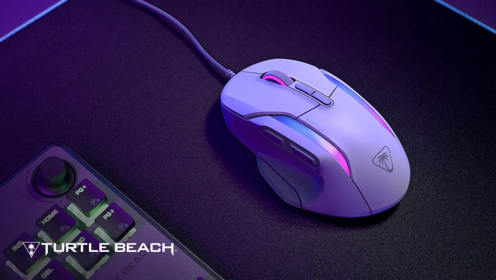 Mysz TURTLE BEACH Kone II Biały
zyskaj przewagę w grze, produkt na ciemnej podkładce, róg klawiatury, białe logo Turtle Beach