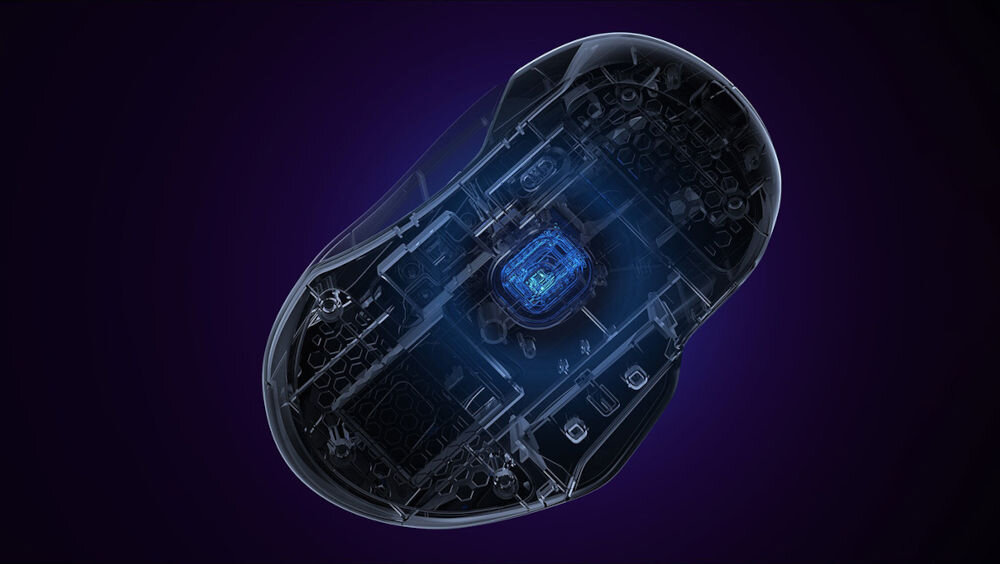 Mysz TURTLE BEACH Kone II Air Czarny
postaw na precyzję, czujnik optyczny Owl-Eye o rozdzielczości do 26000 DPI i szybkości śledzenia 650 IPS,
ślizgacze z czystego tworzywa PTFE poddane obróbce cieplnej, mysz od spodu na fioletowym tle z widocznym czujnikiem optycznym Owl-Eye