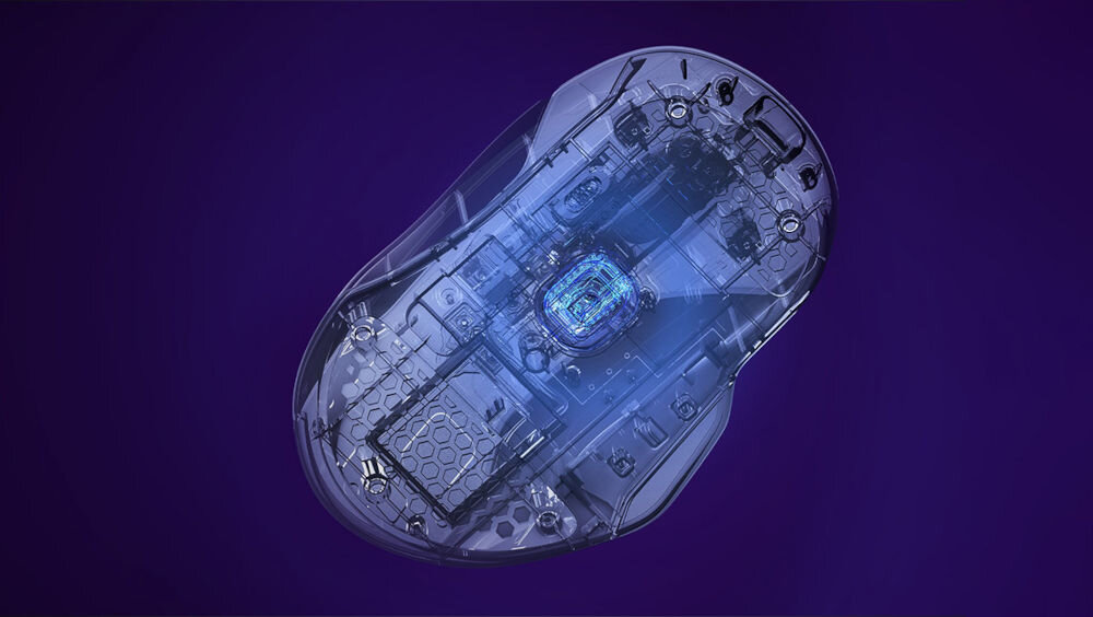 Mysz TURTLE BEACH Kone II Air biały 
				postaw na precyzję, czujnik optyczny Owl-Eye o rozdzielczości do 26000 DPI i szybkości śledzenia 650 IPS,
				ślizgacze z czystego tworzywa PTFE poddane obróbce cieplnej, mysz od spodu na fioletowym tle z widocznym czujnikiem optycznym Owl-Eye