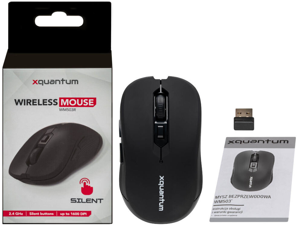 Mysz XQUANTUM WM503R Silent Czarny elementy zestaw pudełko