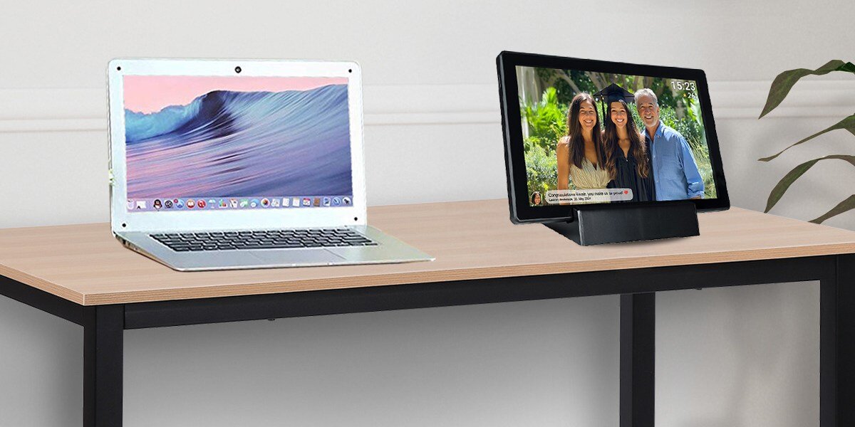 Ramka cyfrowa DENVER Frameo 1070B Czarny
					centrum rodzinnej komunikacji, możliwość dodawania znajomych i bliskich, 
					możliwość dodawania najnowszych wspomnień prosto do ramki,
					ramka oraz laptop na biurku