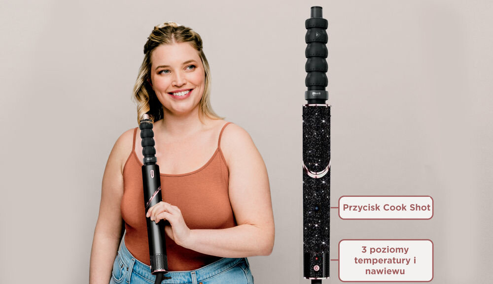 Suszarko-lokówka SHARK Flexstyle HD440JBEU Diamentowy trzy poziomy ciepła i prędkości strumienia powietrza dostosowanie parametrów funkcja CoolShot trwałe efekty zimne powietrze zamknięcie łusek włosa wygładzenie długotrwałe rezultaty 