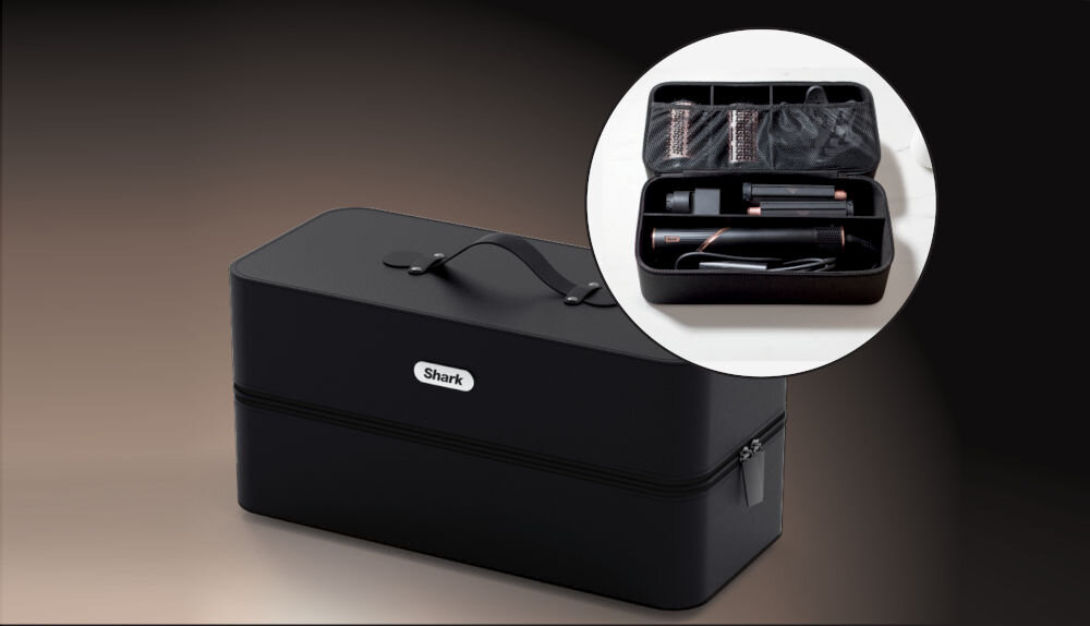 Suszarko-lokówka SHARK Flexstyle HD440JBEU Diamentowy towarzysz podróży stylowy kuferek do przechowywania spakowanie suszarki ulubione końcówki gotowa na każde wyzwanie poczucie pewności świetny wygląd stylowe wygodne podróże 