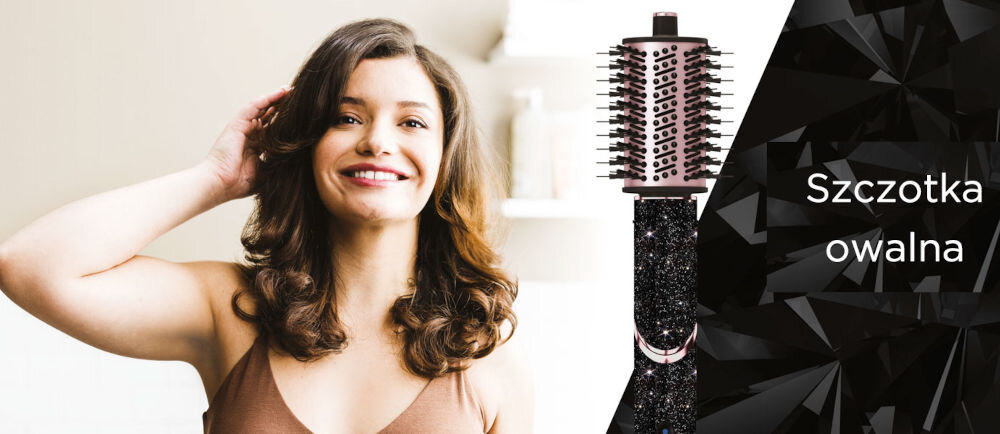 Suszarko-lokówka SHARK Flexstyle HD440JBEU Diamentowy owalna szczotka do włosów wygładzenie zmniejszenie puszenia dodanie objętości i sprężystości specjalne włókna wygładzające na zaokrąglonej krawędzi chwytają wygładzają nabłyszczają włosy włókna rozczesujące efektywne rozczesywanie włosów gładkość lśniący wygląd do codziennej pielęgnacji włosów zdrowo i zadbanie wyglądające włosy 