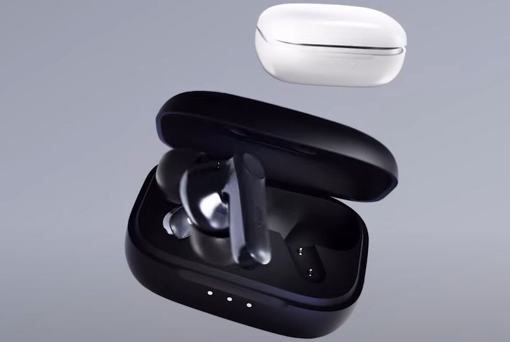 Słuchawki dokanałowe EARFUN Air Pro 4 ANC, kontrola dźwięku, Auracast, audio bez strat, słuchawki wraz z etui ładującym na szarym tle