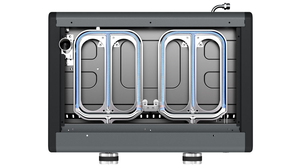Grill gazowy CAMPINGAZ Plancha Othello 2, palniki, moc, taras, równomierne, na białym tle od góry pokazane 2 palniki grilla