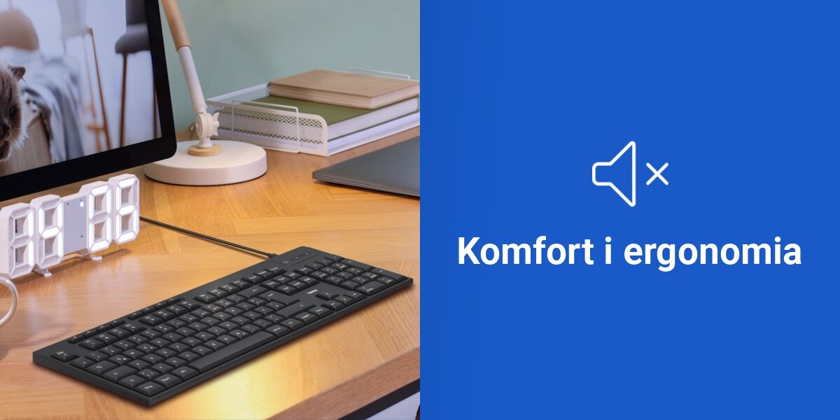 Klawiatura HAMA CK-200 Czarny ciche i responsywne klawisze, niebieskie tło, produkt na biurku