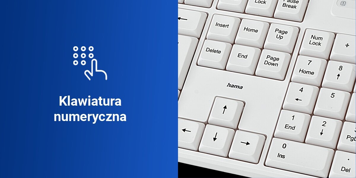 Klawiatura HAMA CK-200 biały ergonomiczny kąt pisania składane nóżki, produkt na biurku, produkt od boku na niebieskim tle
