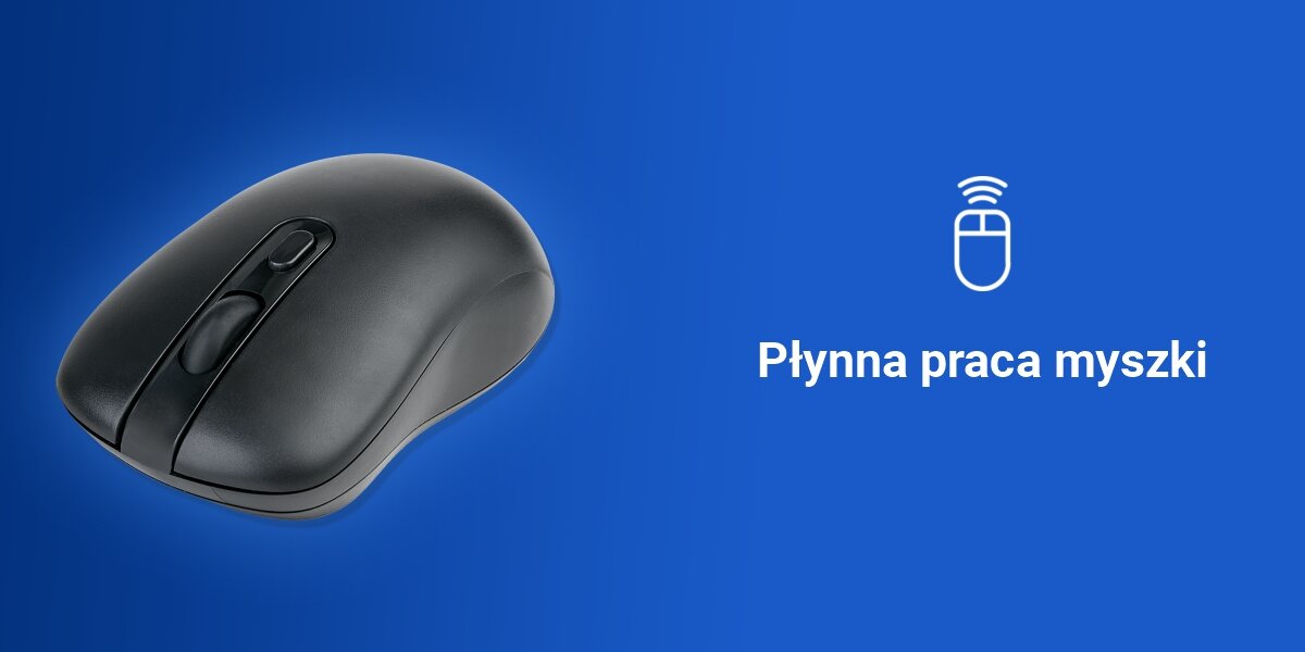 Zestaw HAMA WKM-200 Czarny płynna praca myszki, symetryczny kształt, polimerowe ślizgacze, regulacja dpi, 3 stopnie czułości - 800, 1200, 1600 DPI
mysz na niebieskim tle