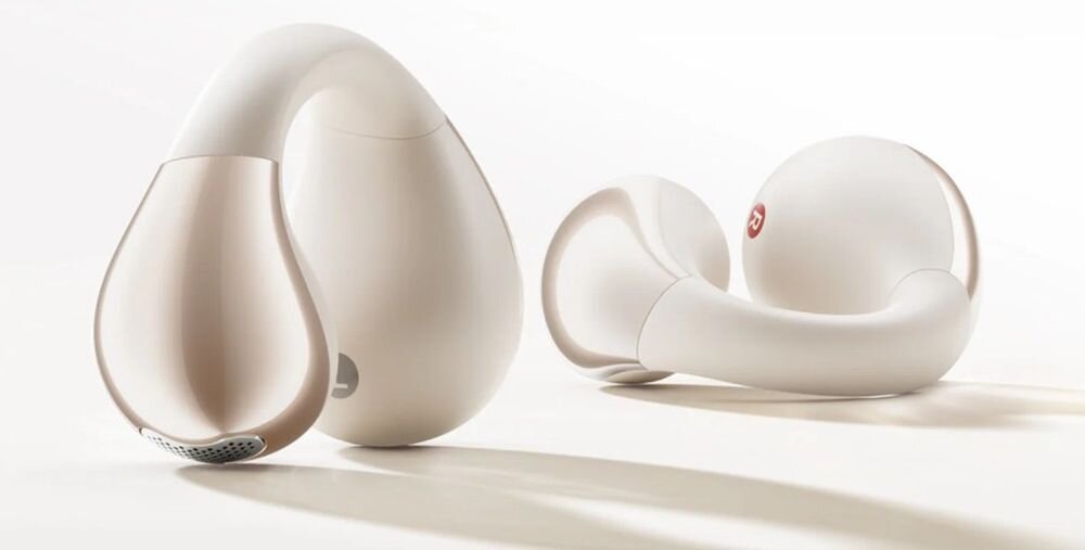 Słuchawki powietrzne QCY Crossky Clip T33 matowa obudowa i eleganckie wykończenie, słuchawki powietrzne stojące na białym blacie