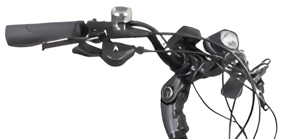 Rower elektryczny BOTTECCHIA Crossover D19 27.5 cala Czarny zbliżenie na przednie światło bezpieczeństwo zintegrowane przednie światło i tylne oświetlenie dobra widoczność bezpieczeństwo