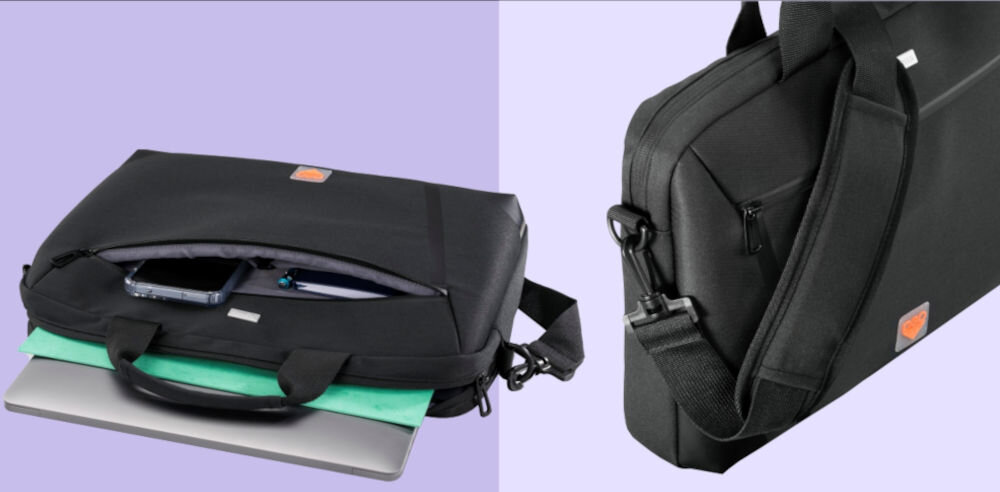 Torba na laptopa HAMA Extreme Protect materiał 3D 15.6-16.2 cali Czarny prezentacja kieszeni torby i kieszeni na suwak na fioletowym tle bezpieczne miejsce na laptopa pasek na rzep stabilizuje urządzenie wewnętrzna kieszeń na suwak kieszeń z klipsem na klucze porządek