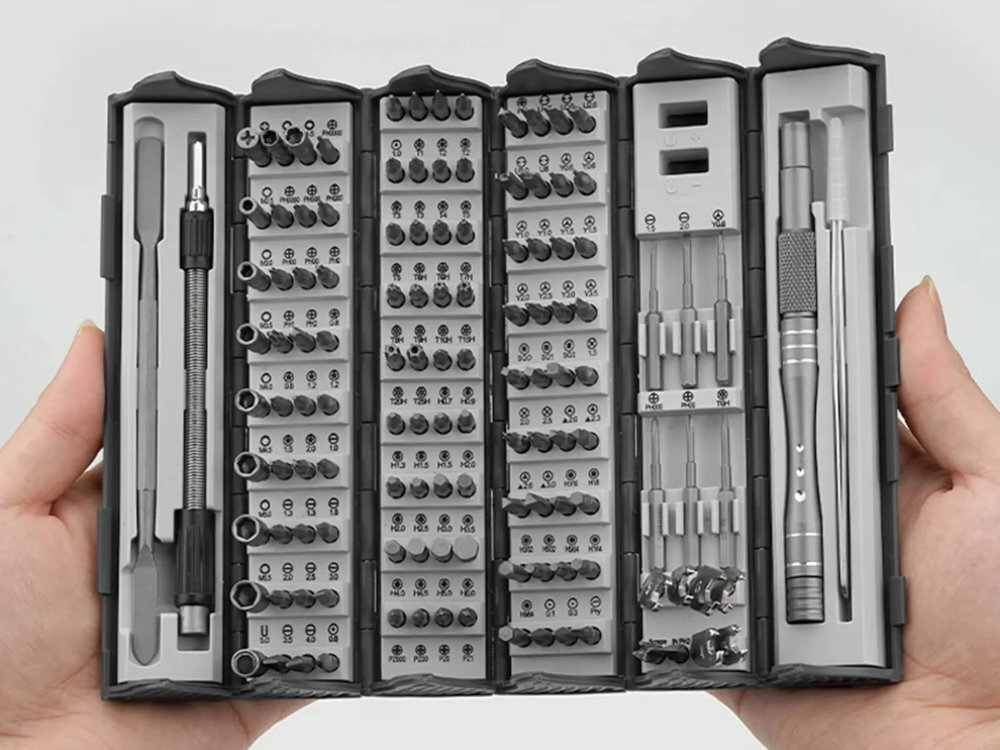 EXTRALINK 128W1-1307 EXTRALINK 128W1-1307 organizerze z tworzywa sztucznego Futerał pracy w terenie lub przechowywać w szufladzie warsztatowej - otwarty zestaw trzymany w rękach