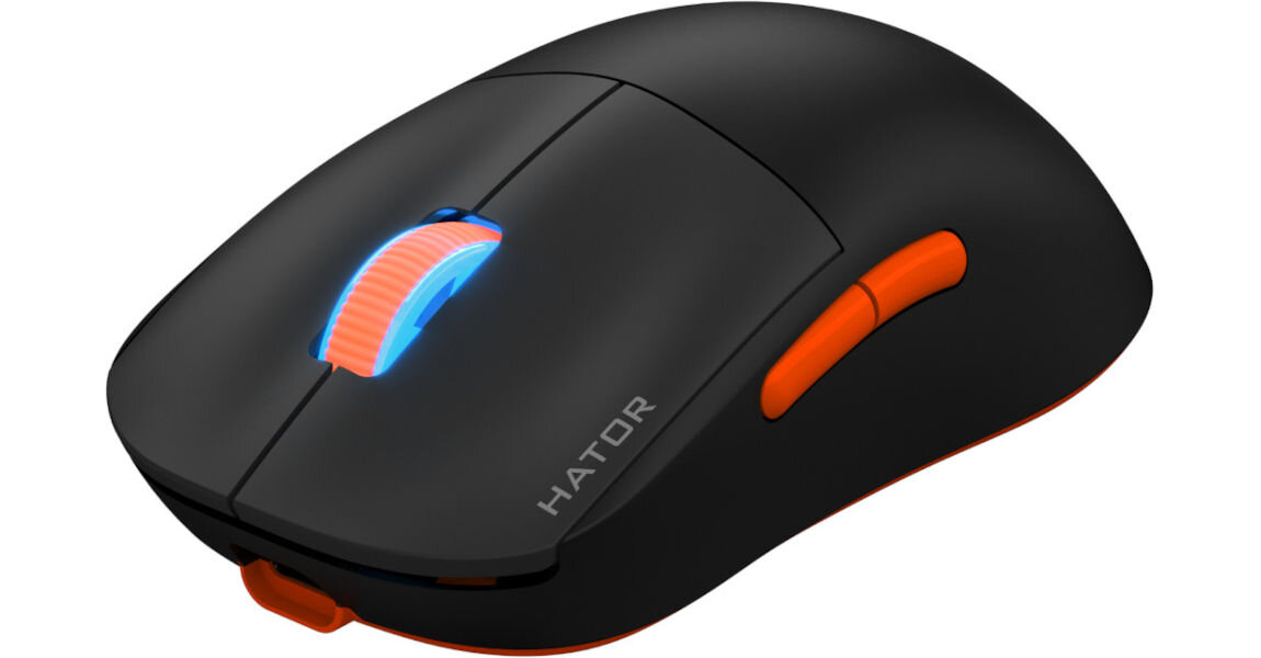 Mysz HATOR Quasar 2 Pro HTM560BO
					szeroka kompatybilność, współpraca z systemami operacyjnymi Windows 10 / 11, Linux, Android oraz Mac OS,
					mysz ustawiona tyłem pod lekkim skosem na białym tle