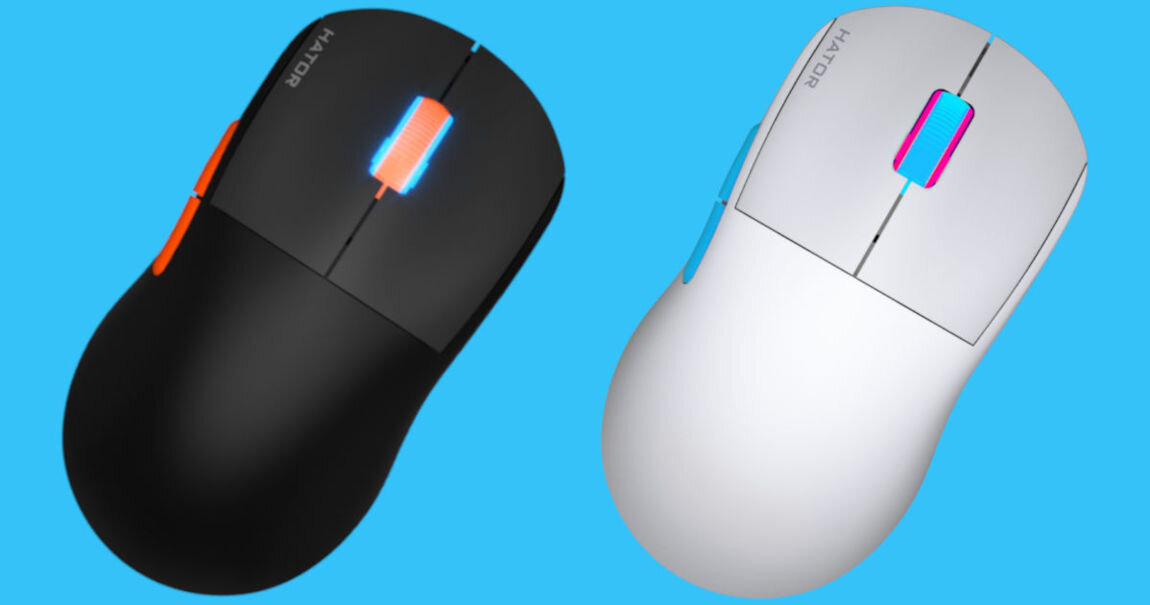 Mysz HATOR Quasar 2 Pro HTM560BO
					długi czas pracy, akumulator o pojemności 600 mAh, do 100 godzin pracy w trybie bezprzewodowym, bez potrzeby ładowania,
					czas ładowania ok. 2 godz, ładowanie za pomocą dołączonego do zestawu kabla USB-A / USB-C o długości ok. 1,8 metra,
					niebieskie tło, dwie myszki pod skosem