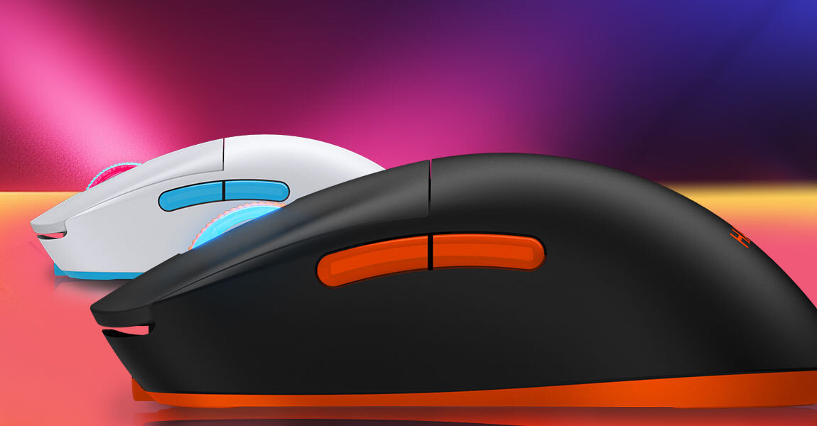 Mysz HATOR Quasar 2 Pro HTM560BO
					rozświetl swoje stanowisko, podświetlane kółko przewijania RGB z obsługą 16,8 miliona kolorów,
					możliwość zmiany kolorów i efektów świetlnych, subtelne podświetlenie,
					dwie myszki ustawione bokiem