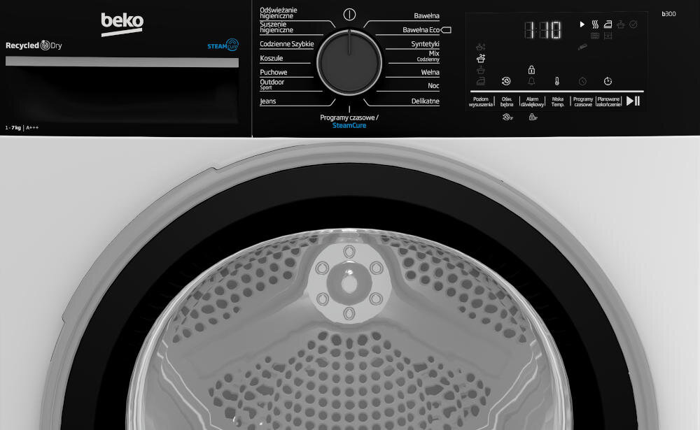 BEKO B5T67249MPB suszarka funkcje suszenie oświetlenie bęben wskaźnik woda filtr sygnał dźwiękowy zabrudzenie czyszczenie blokada rodzicielska