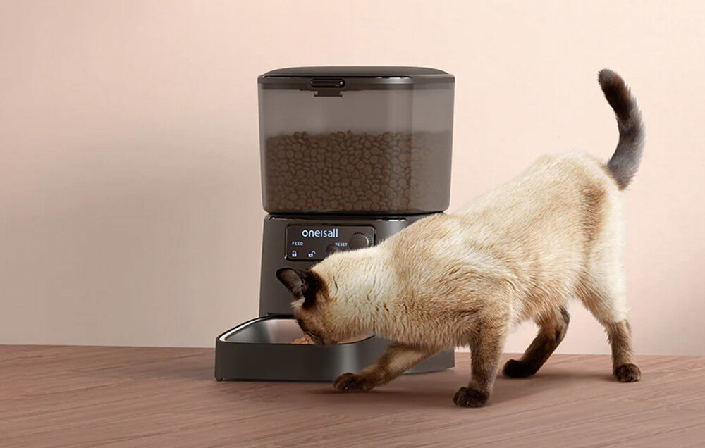 Dozownik karmy automatyczny ONEISALL PFD001 Pro Czarny Dieta dostosowana do potrzeb kontrola 6 posiłków dziennie i wyboru do 36 porcji karmienie dostosowanie