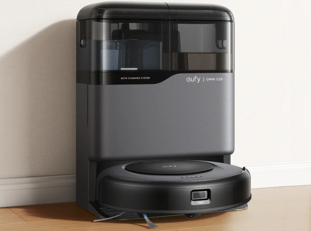 Robot sprzątający EUFY Omni C20 T2280 Stacja wielofunkcyjna 3w1 samodzielne opróżnianie mycie suszenie uzupełnianie wody system suszący mopa powietrzem w temperaturze pokojowej przezroczyste zbiorniki na wodę pojemność