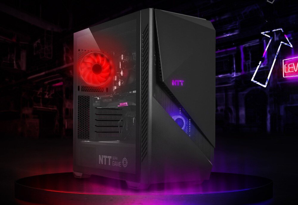 Komputer NTT Game ZKG-R5P30506GB-TER4 komputer podświetlony od dołu na ciemnym tle opis