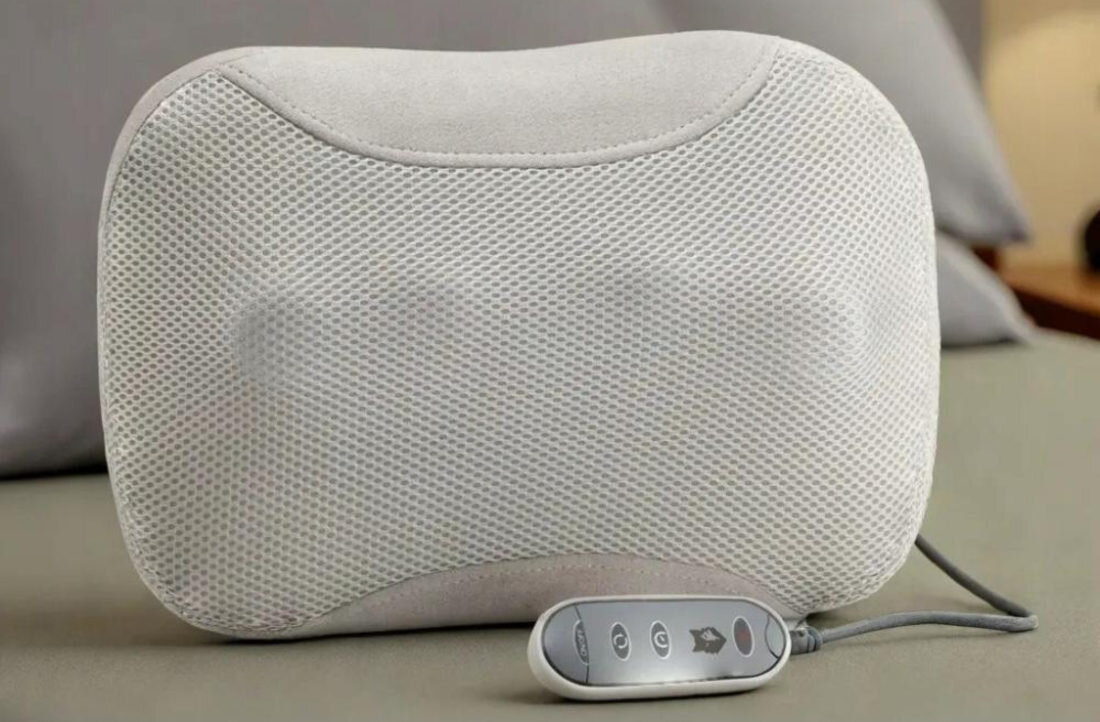 Poduszka masująca ALPHA AMP-05 Ulga dla zmęczonych mięśni napięcia bóle mięśni skuteczne rozluźnienie karku, pleców i ramion funkcja masażu Shiatsu z czterema głowicami czas