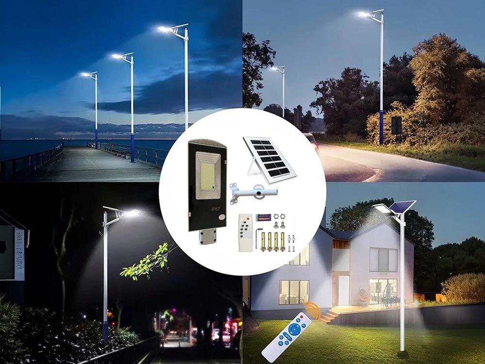 Lampa solarna EXTRALINK EX.22424, Trwałość i odporność IP67, Lampy pokazane w 2 różnych warunkach i domostwu w porze nocnej