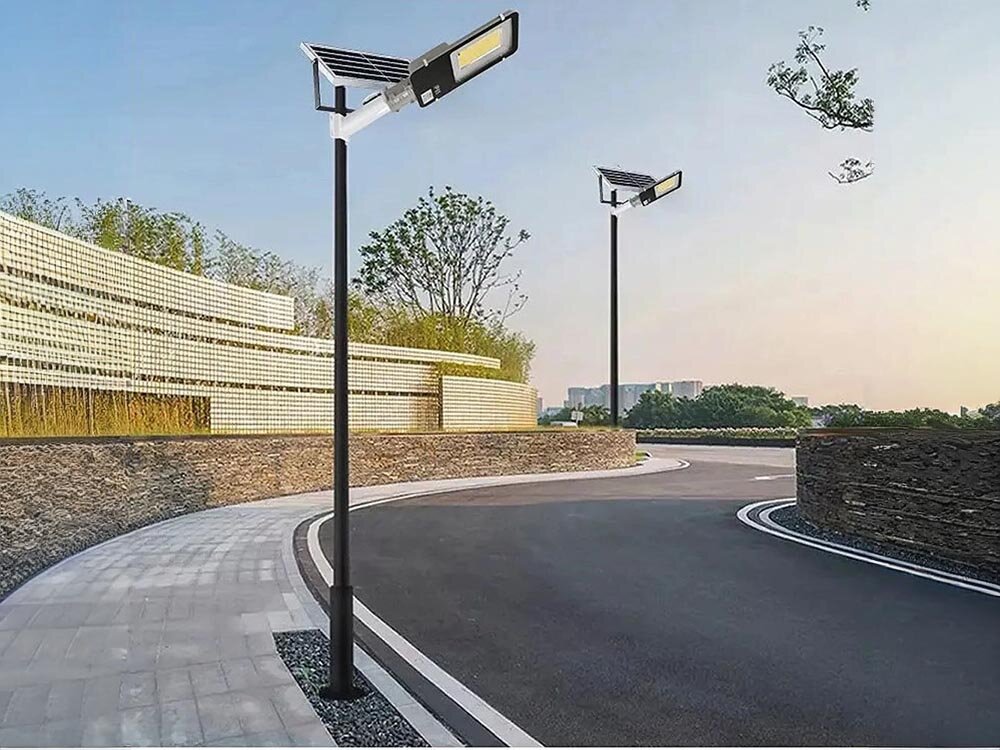 Lampa solarna EXTRALINK EX.22448, diody, moc, panel, akumulator, lampa zamontowana na słupie przy drodze