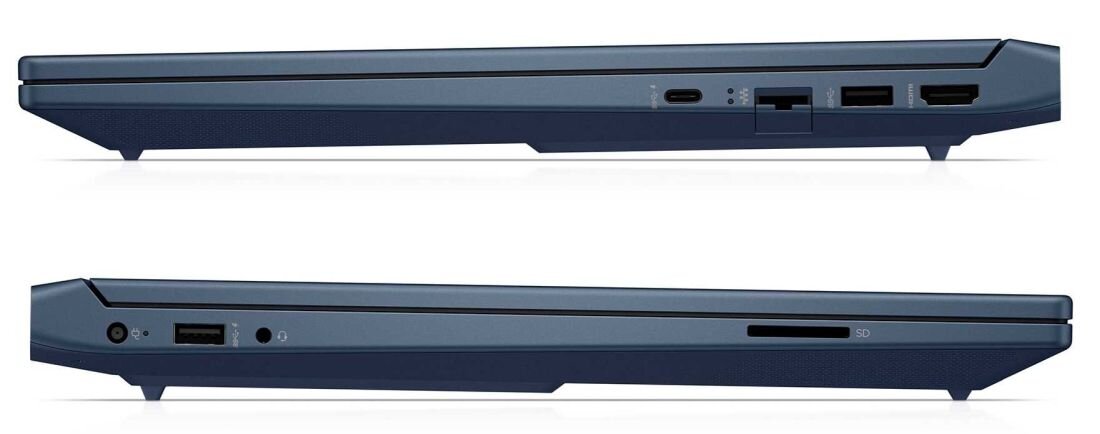 Laptop HP Victus 15 - Laptop pokazujący złącza HDMI, USB-A, USB-C i RJ-45.