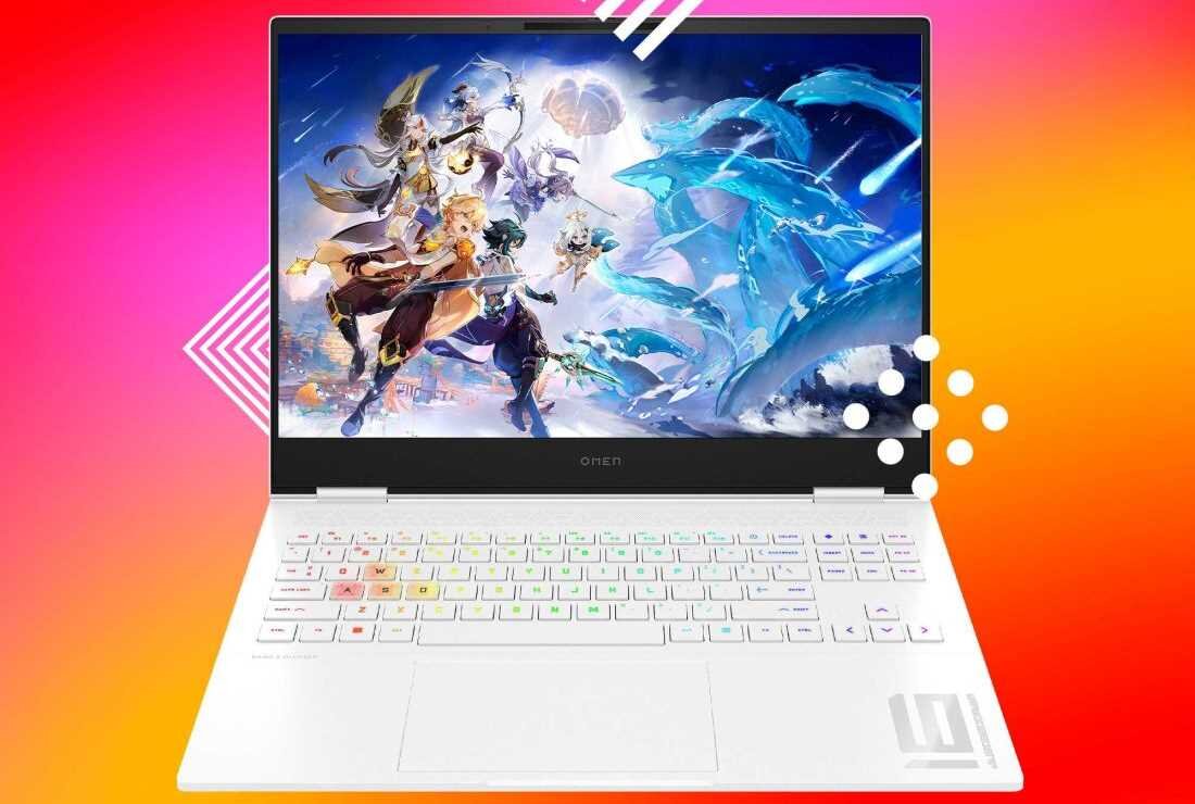 Laptop HP Omen 16 z kolorową postacią z kreskówki, dobry do zabawy i pracy. Intel Core, NVIDIA, Wyświetlacz