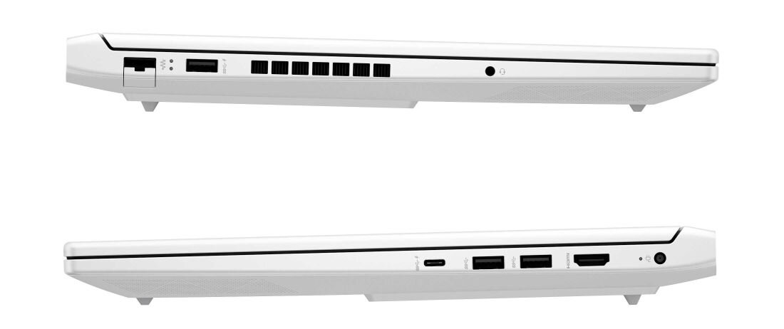 Laptop HP Victus 16 - Dwa różne ujęcia laptopa, z widocznymi złączami po bokach.