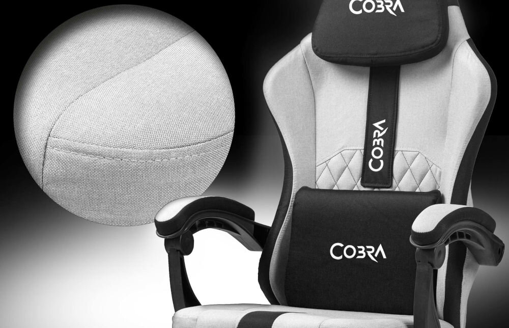 Fotel COBRA Player 5.0 CRF55GR szary + podnóżek pianka o dużej gęstości oddychające materiały solidna metalowa rama pięcioramienna podstawa regulacja wysokoci siedziska od 46 do 56 cm oraz pochylenia oparcia od 90° do 135°