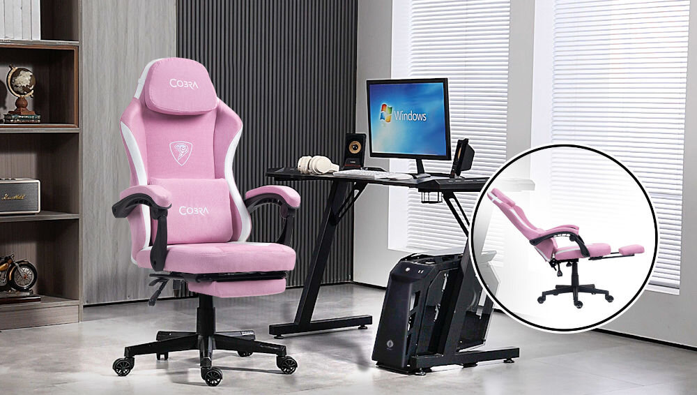 Fotel COBRA Player 5.0 CRF54PK różowy + podnóżek