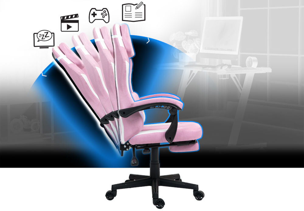 Fotel COBRA Player 5.0 CRF54PK różowy + podnóżek podłokietniki poruszające się jednocześnie z oparciem kąt odchylenia oparcia od 90° do 135° Możliwość łatwego rozłożenia podnóżka i odchylenia oparcia