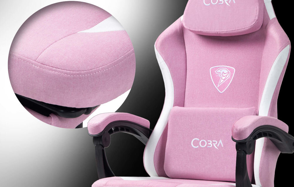 Fotel COBRA Player 5.0 CRF54PK różowy + podnóżek pianka o dużej gęstości oddychające materiały solidna metalowa rama pięcioramienna podstawa regulacja wysokoci siedziska od 46 do 56 cm oraz pochylenia oparcia od 90° do 135°