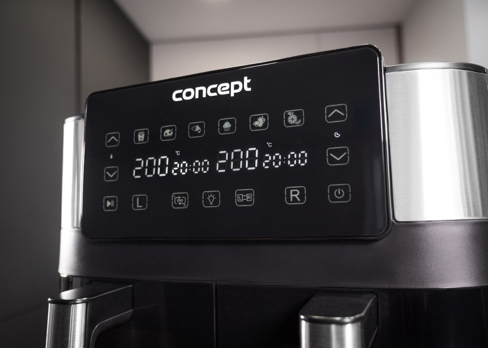 Air Fryer Frytkownica beztłuszczowa CONCEPT Double FR8000 Cyfrowe sterowanie dotykowy ekran 6 programów dostosowanie Funkcja DIY personalizacja parametry