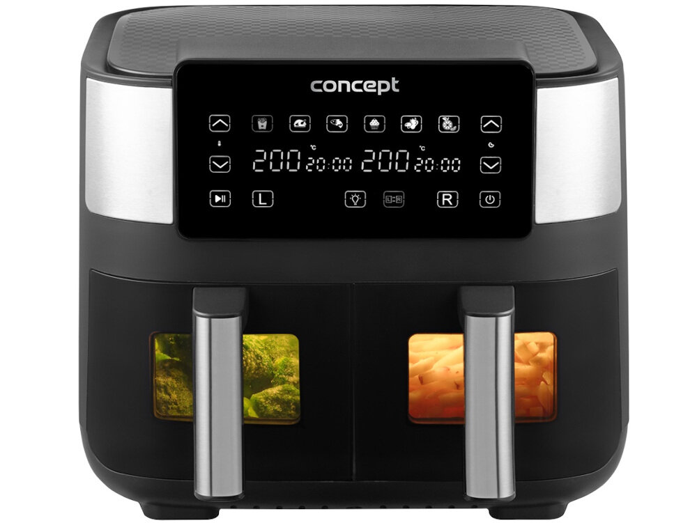 Air Fryer Frytkownica beztłuszczowa CONCEPT Double FR8000 Bezpieczna Obsługa Zabezpieczenie przed przegrzaniem antypoślizgowe nóżki