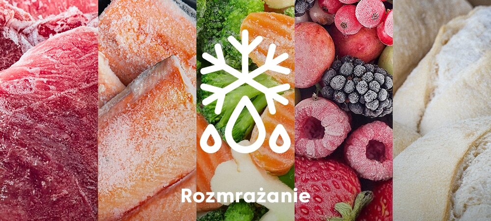 KUCHNIA MIKROFALOWA BEKO MGC20100B1 Mrożone produkty z ikoną śnieżynki. Napis „Rozmrażanie”