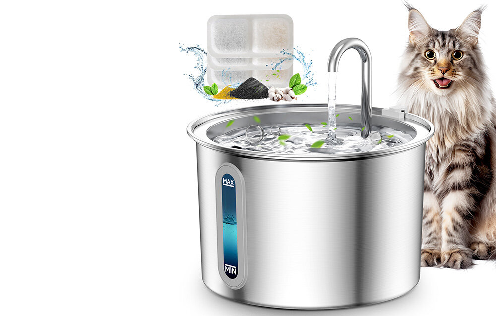 Fontanna dla zwierząt ONEISALL PWF-001-1 Kontroluj poziom wody  przezroczystemu okienku z diodami LED ilość