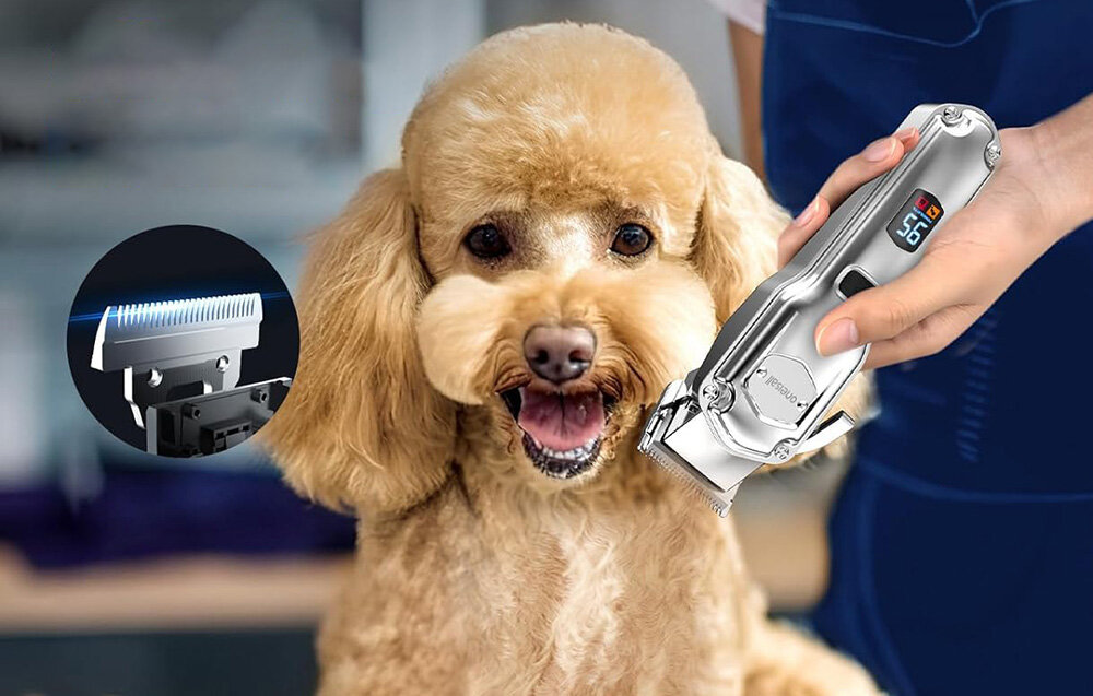 Maszynka do strzyżenia zwierząt ONEISALL RFC-676 + P20 solidne, metalowe ostrza wyświetlacz LCD informacja  przypomina o konieczności oliwienia ostrzy akumulator pojemność czas pracy czas ładowania