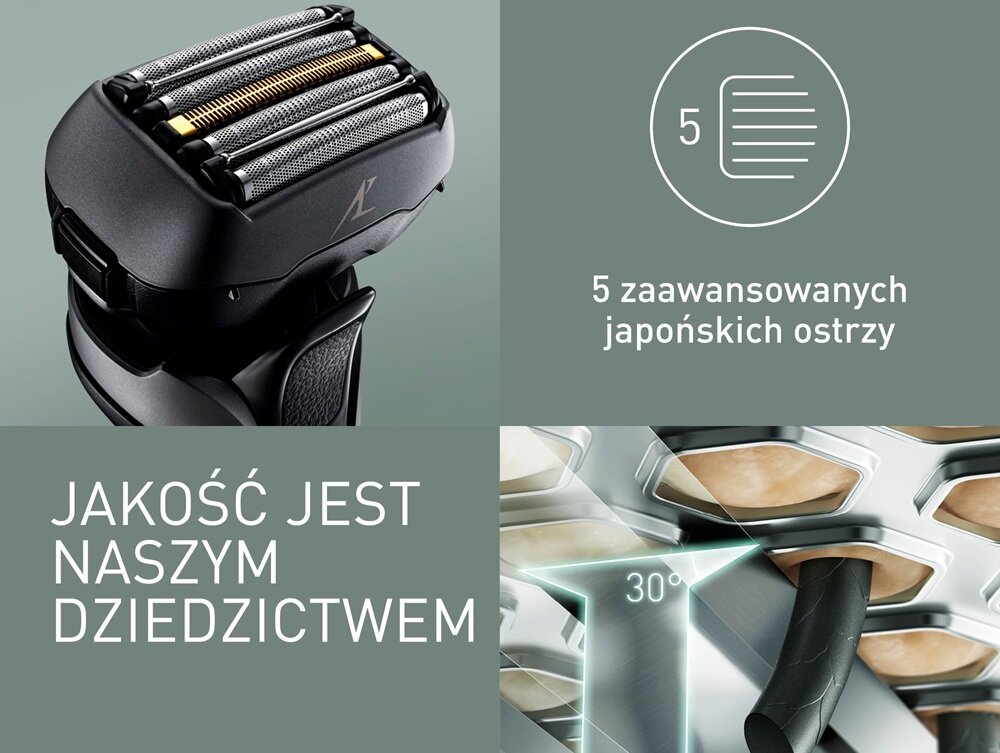 Golarka PANASONIC ES-LV6U Na mokro i sucho 5 wytrzymałych ostrzy ze stali nierdzewnej, do twardszego i gęstszego zarostu, szybkie golenie, gładka skóra