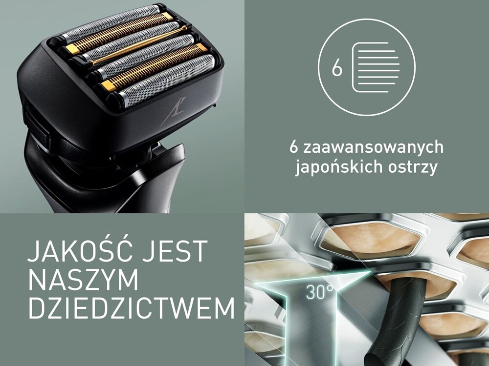 Golarka PANASONIC ES-LS9A szcześć japońskich ostrzy ze stali nierdzewnej, usuwa twardy i gęsty zarost, krótszy czas golenia, dokłądne i komfortowe golenie