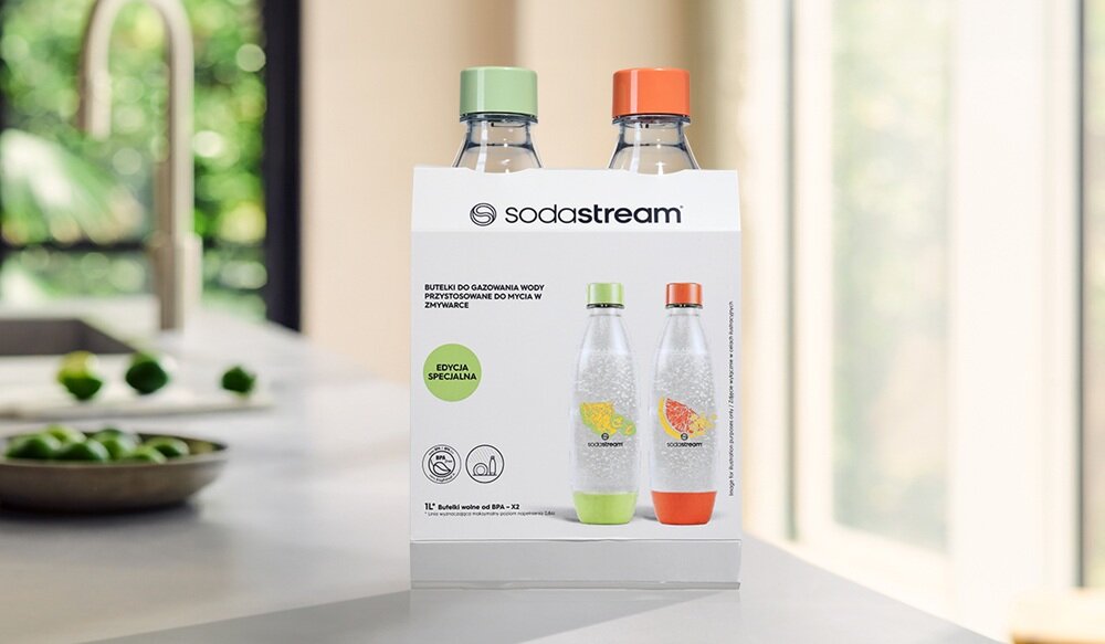 Limitowany zestaw butelek SodaStream Fuse Crafted dwie butelki, egzotyczna grafika, przygotowanie w jednym czasie