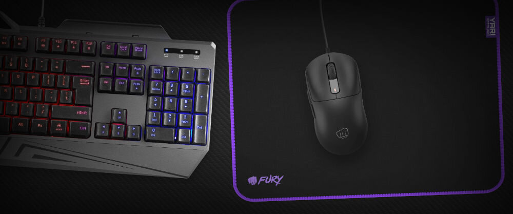 Podkładka FURY Yari Speed L
przejmij kontrolę nad grą, ciemne tło, mysz na podkładce, klawiatura